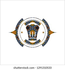 chef hat icon inside arabesque badge background. arabic decoration.