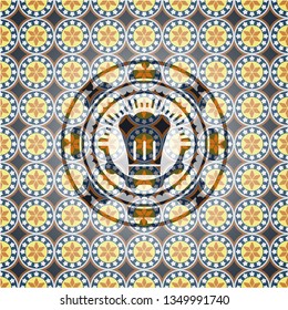 chef hat icon inside arabesque style emblem. arabic decoration.