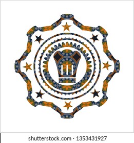 chef hat icon inside arabic badge. Arabesque decoration.