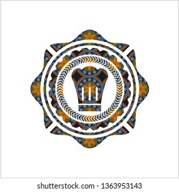 chef hat icon inside arabic badge. Arabesque decoration.