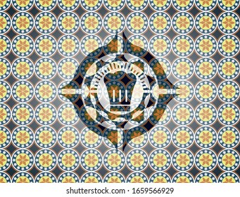 chef hat icon inside arabic style badge. Arabesque decoration.