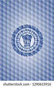 chef hat icon inside blue polygonal badge.