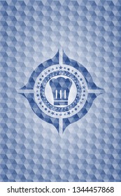 chef hat icon inside blue badge with geometric background.