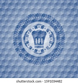 chef hat icon inside blue hexagon emblem.