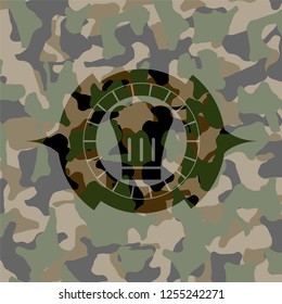 chef hat icon inside camouflage texture