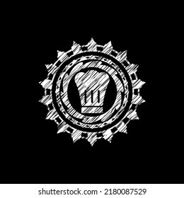 chef hat icon inside chalk emblem. 
