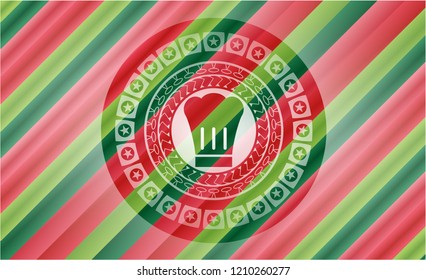 chef hat icon inside christmas emblem.