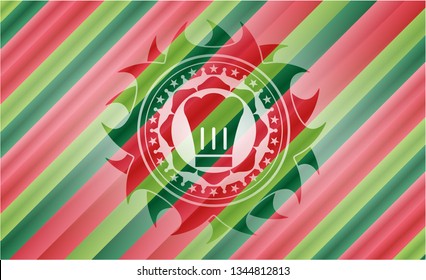 chef hat icon inside christmas colors style emblem.