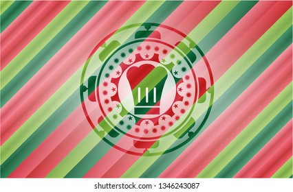 chef hat icon inside christmas style emblem.