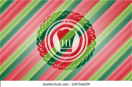 chef hat icon inside christmas style emblem.