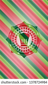 chef hat icon inside christmas colors style emblem.