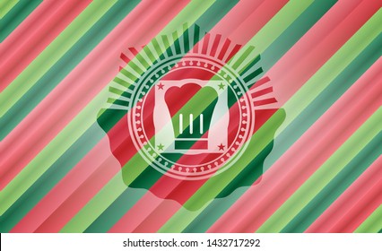 chef hat icon inside christmas colors style emblem.