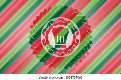 chef hat icon inside christmas colors emblem.