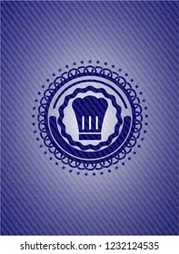 chef hat icon inside denim background