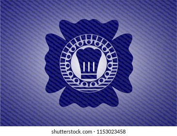 chef hat icon inside emblem with jean high quality background
