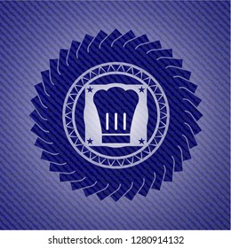 chef hat icon inside emblem with denim high quality background