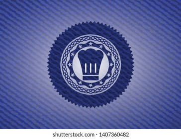chef hat icon inside emblem with jean high quality background