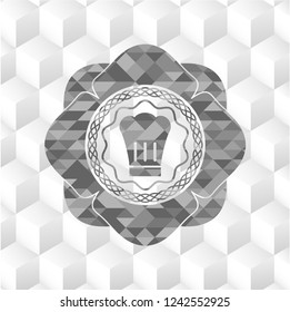 chef hat icon inside grey emblem. Retro with geometric cube white background