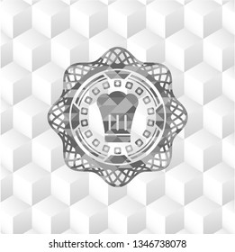 chef hat icon inside grey emblem. Vintage with geometric cube white background