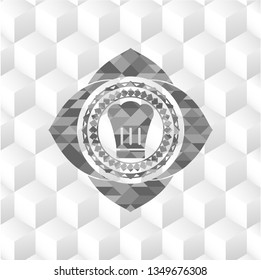 chef hat icon inside grey emblem. Vintage with geometric cube white background