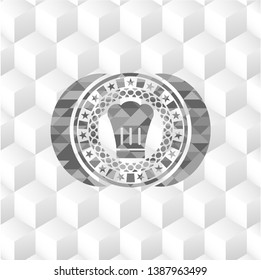 chef hat icon inside grey emblem. Retro with geometric cube white background