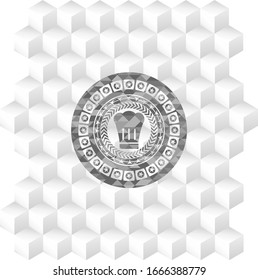 chef hat icon inside grey icon or emblem with geometric cube white background