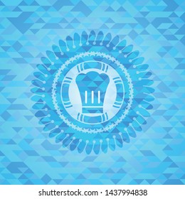 chef hat icon inside light blue emblem with triangle mosaic background