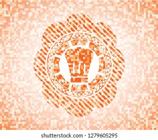chef hat icon inside orange tile background illustration. Square geometric mosaic seamless pattern with emblem inside.