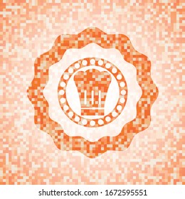 chef hat icon inside orange mosaic emblem with background