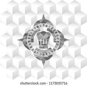 chef hat icon inside realistic grey emblem with cube white background