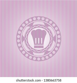 chef hat icon inside realistic pink emblem