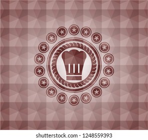 chef hat icon inside red geometric badge. Seamless.