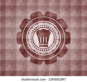 chef hat icon inside red badge with geometric pattern background. Seamless.