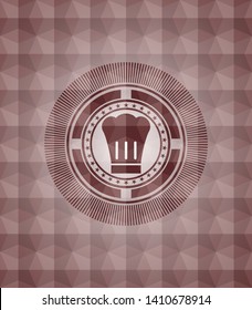 chef hat icon inside red seamless emblem or badge with geometric pattern background.