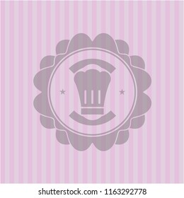 chef hat icon inside retro style pink emblem