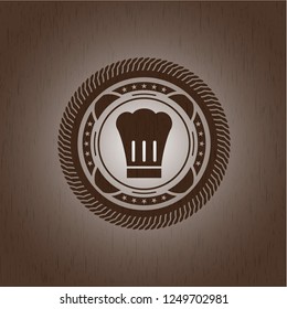 chef hat icon inside retro style wood emblem