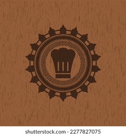 icono de sombrero de chef dentro del emblema de madera retro. 