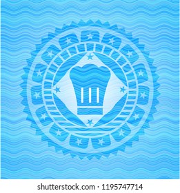 chef hat icon inside water wave badge background.