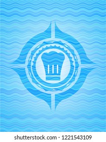 chef hat icon inside water badge background.