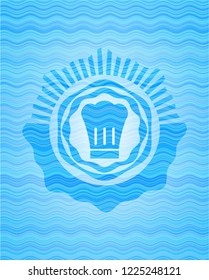 chef hat icon inside water representation style emblem.