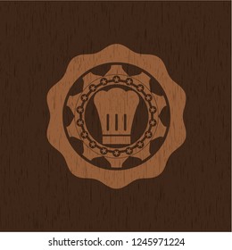 chef hat icon inside wood emblem. Vintage.