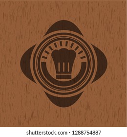 chef hat icon inside wood emblem. Vintage.