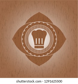 chef hat icon inside wood badge or emblem