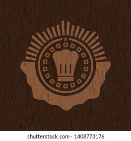 chef hat icon inside wooden signboards