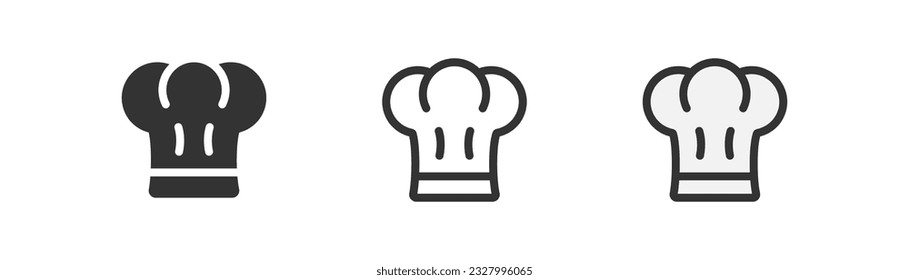 Chef hat icon isolated. Cooking symbol. Food, restaurant, cafe, uniform, bakery, menu, chef. Outline, flat and colored style. Flat design. Vector illustration.