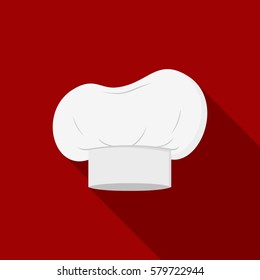 Chef hat icon isolated on red background with shadow. Clothing cook in flat style. Vector Illustration