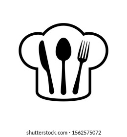 Chef hat icon. Kitchen logo with fork, spoon and knife icon - vector