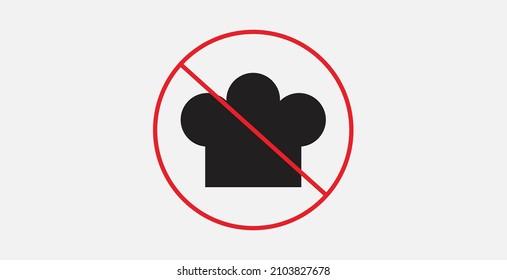 Chef hat icon. Kitchen logo. Not allowed, black object in red warning sign.  Cooking symbol. Cooks hat. Red prohibition sign. Stop symbol.