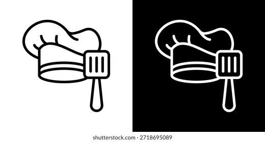 Icono del sombrero del cocinero de la línea estilo blanco y negro