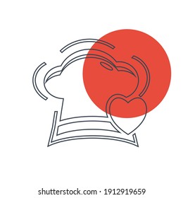 Chef hat icon. chef hat love, chef hat time icon with vector illustration and flat design. two color, circle background, black, white, color circle icon.
